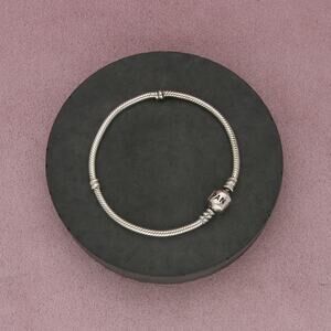 pandora sterling silver barrel clasp snake chain charm bracelet size 7in